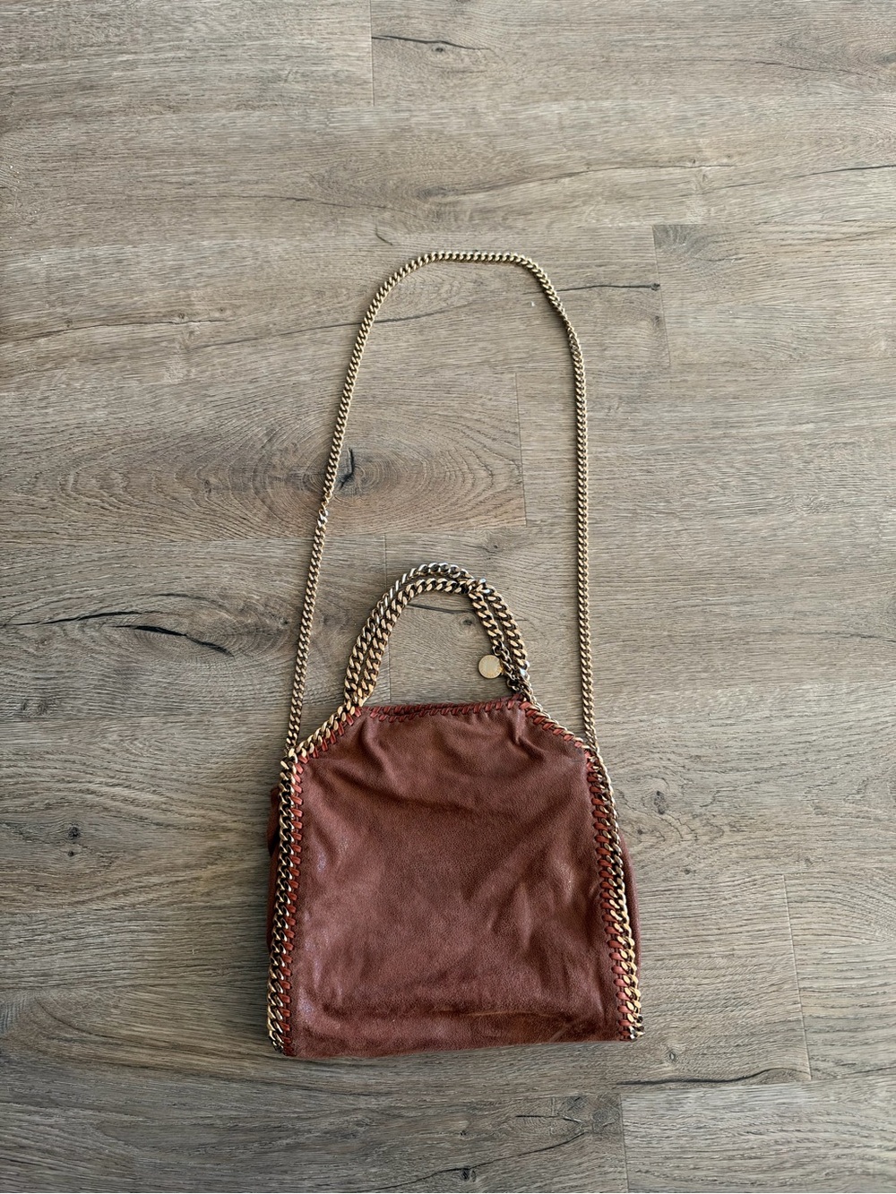 Stella McCartney Brown Mini Falabella Crossbody with Gold Chain